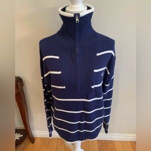 United Colors Of Benetton 100% Cotton Navy and White Zip-Up Sweater